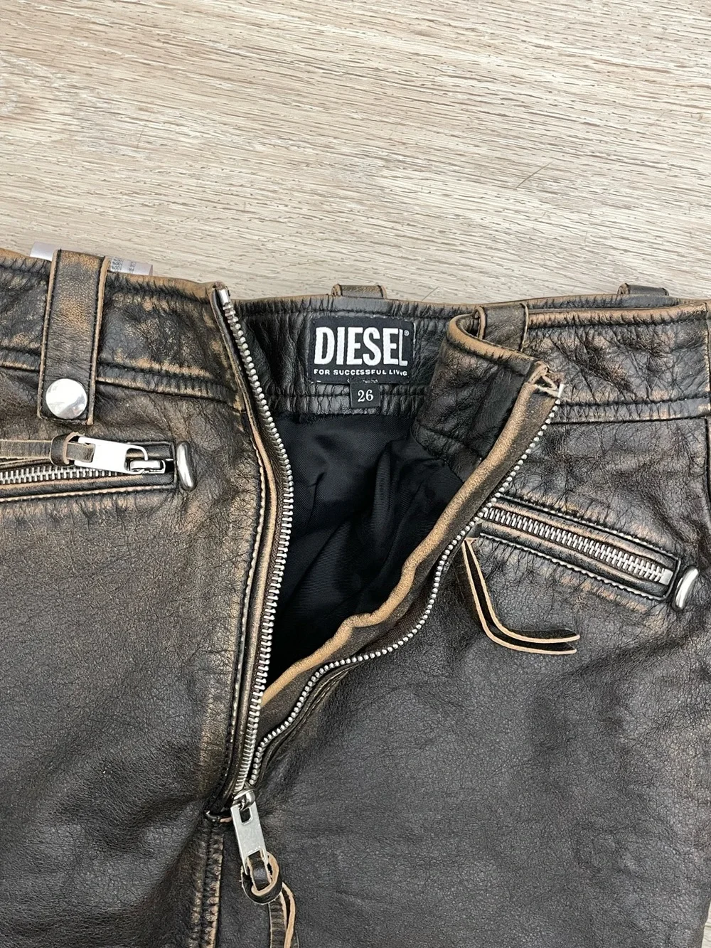 Diesel L-Emilia Skirt Brown  Cowhide Leather, Aged